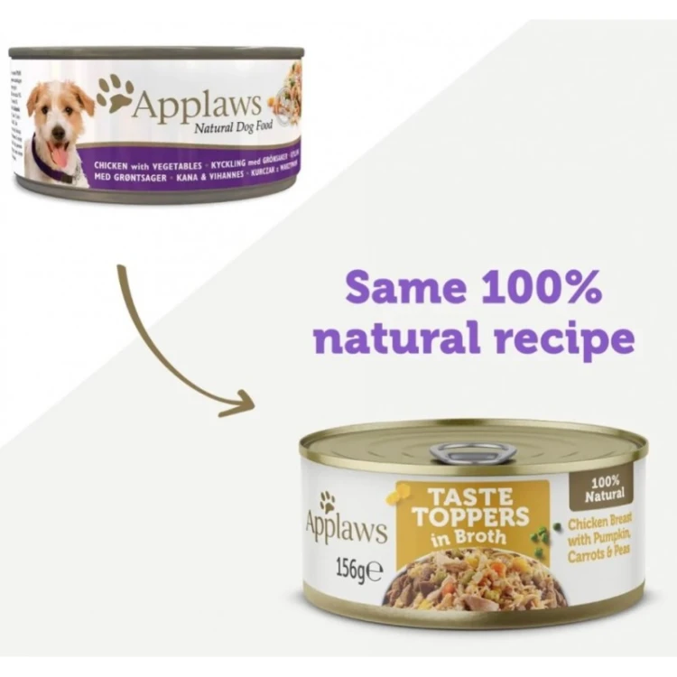 Applaws® Taste Toppers Naturalna Mokra Karma Dla Psów Kurczak Z Dynią, Marchewką I Groszkiem W Bulionie 156 G Puszka