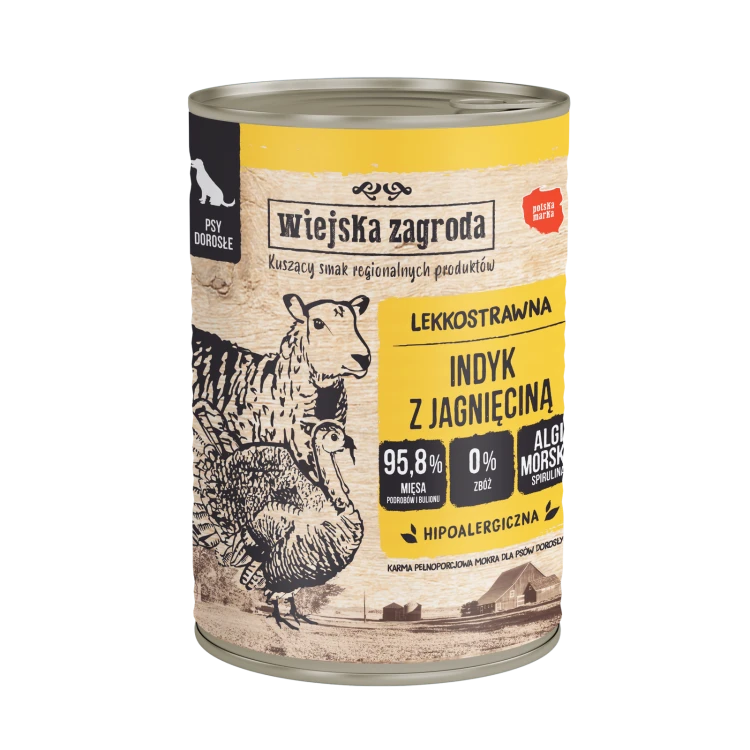 Wiejska Zagroda Indyk z jagnięciną 400g dla psa